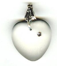 1 15mm Matte Crystal Heart Pendant with Rhinestone and Silver Bail